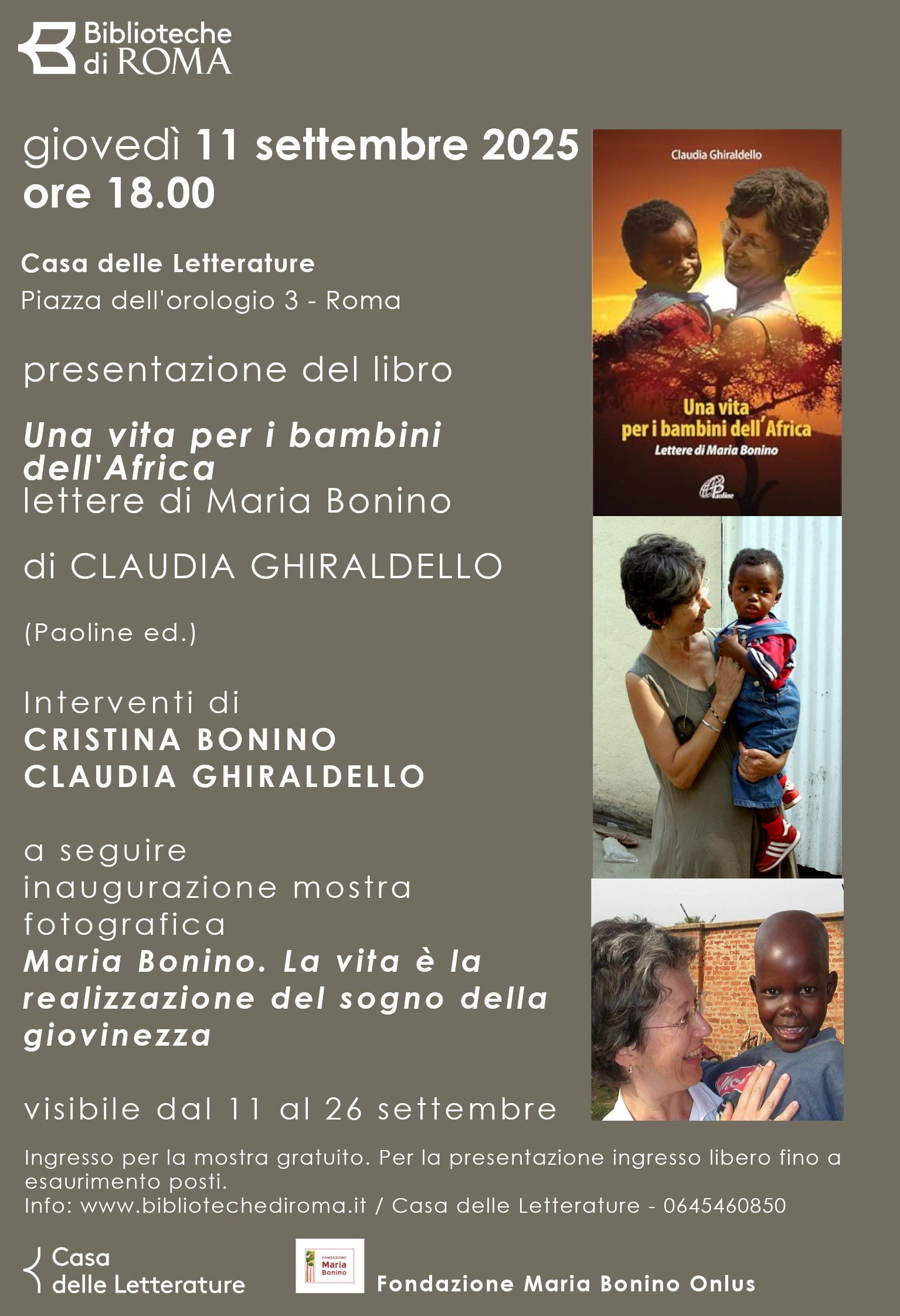 Roma ricorda Maria Bonino: presentazione del libro e mostra