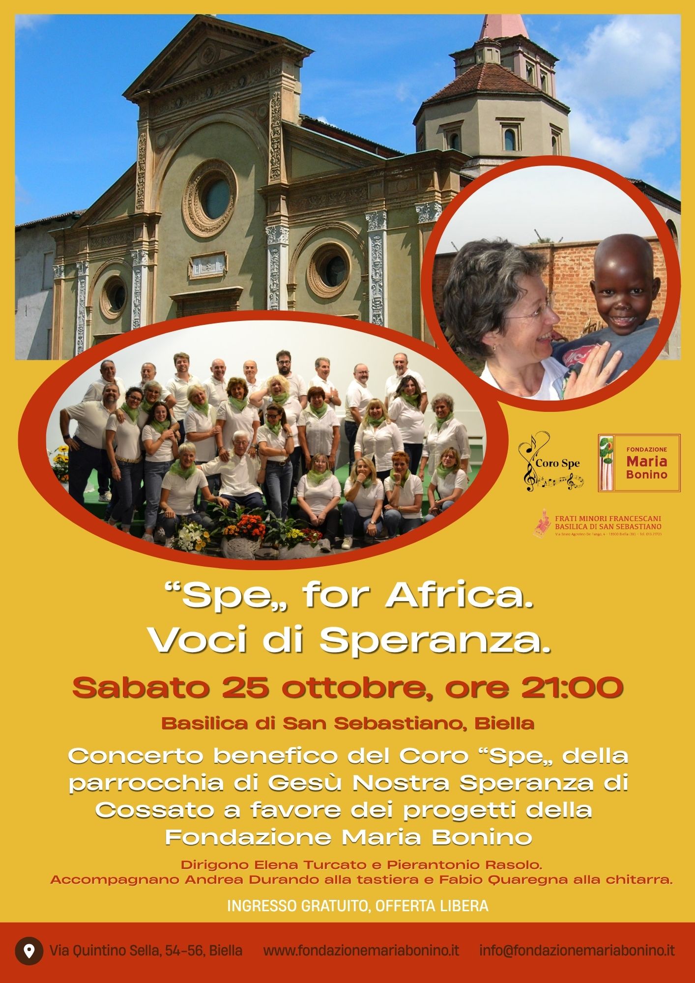 Concerto benefico "Spe" for Africa. Voci di Speranza per Fondazione Maria Bonino il 25 ottobre a Biella